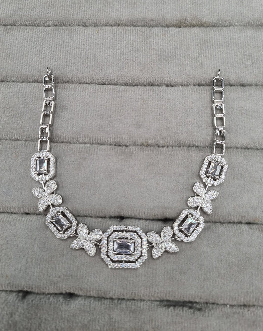 Floral & Geometric Baguette American Diamond Choker Set