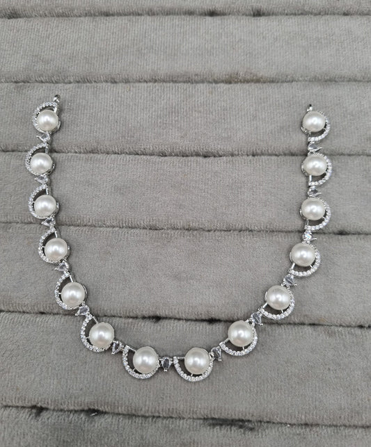 Scalloped Pavé CZ Pearl Choker Set with Matching Drops