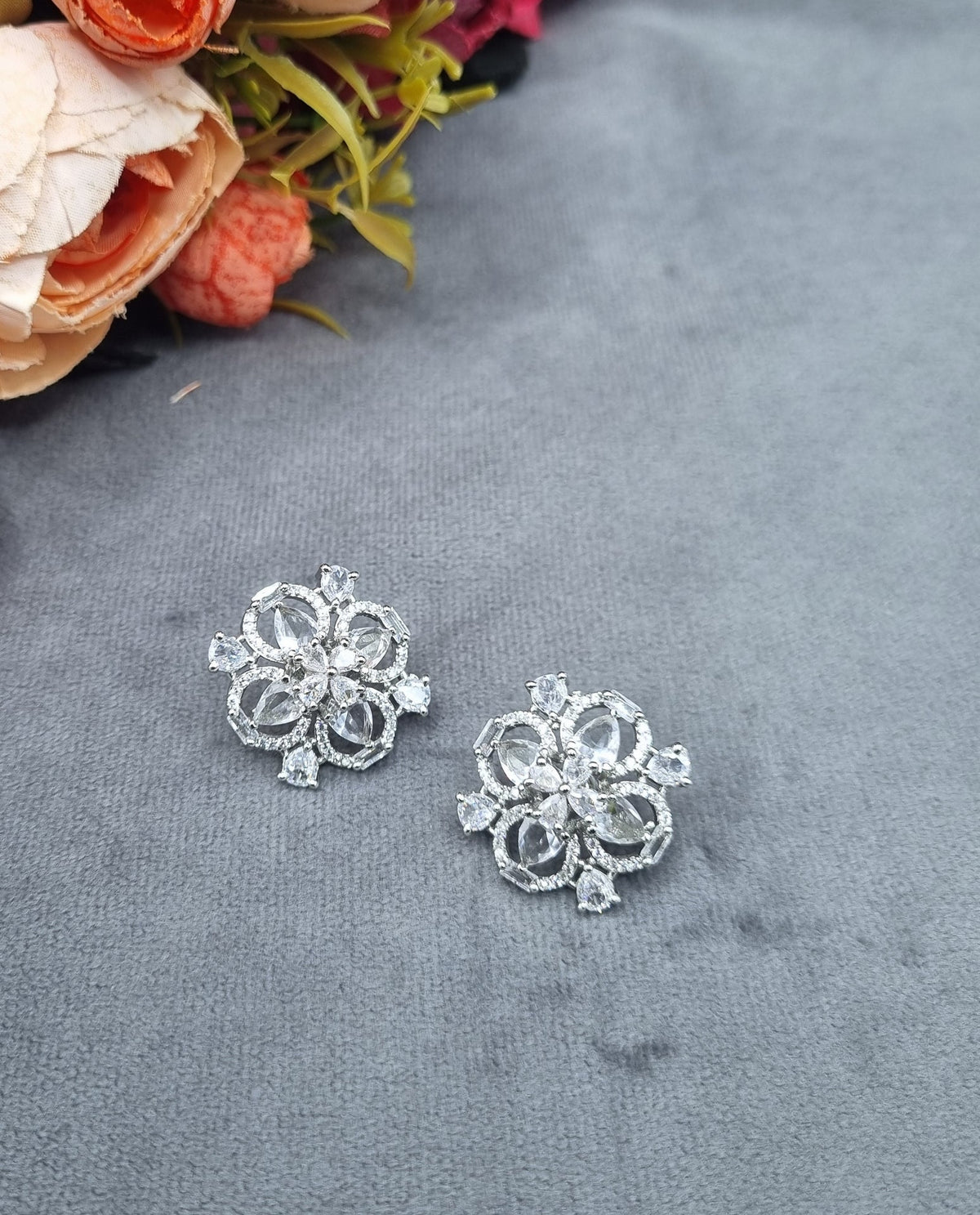 Radiant Floral Lace American Diamond Studs