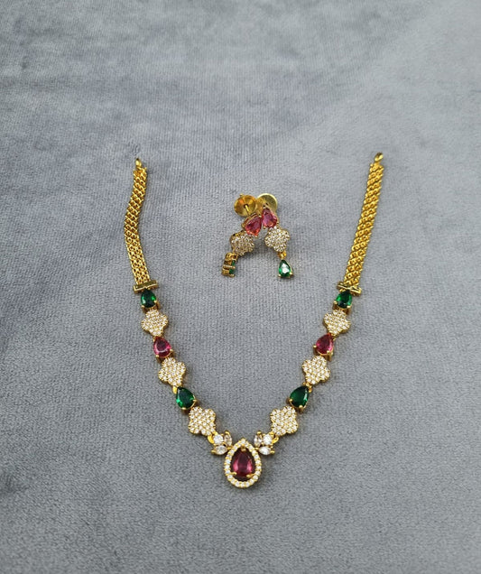 Sparkling Green Teardrop AD Necklace Set