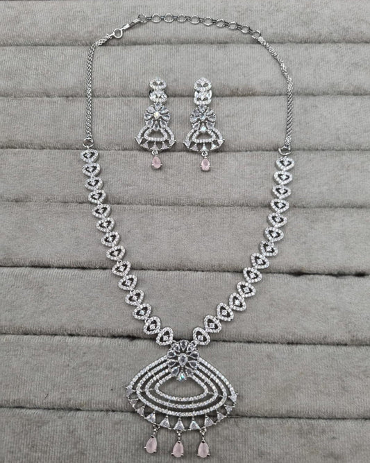Silver-Tone Heart Link Necklace with Green Accents