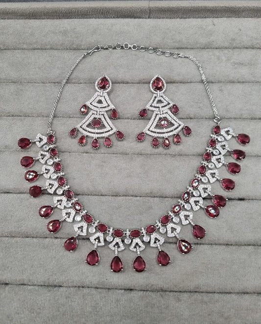 Regal Purple & AD Geometric Necklace Set