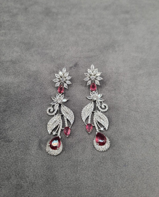 Sapphire Blue Floral Leaf Dangle Earrings