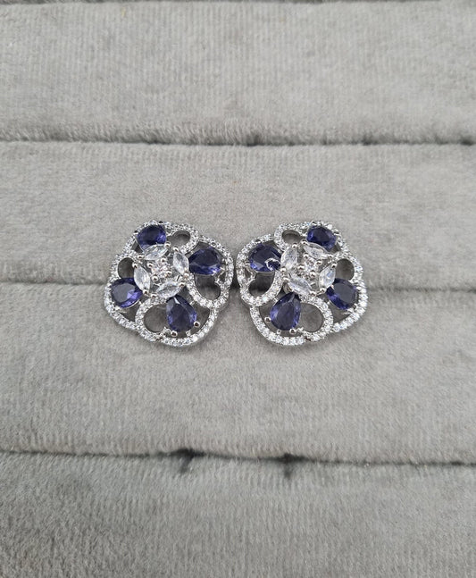 Floral American Diamond Statement Stud Earrings