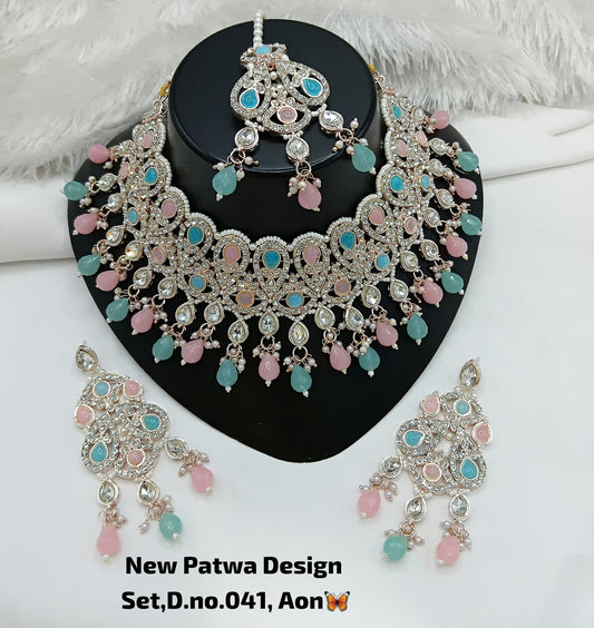 Baby Pink & Rose Gold Patwa Choker Set