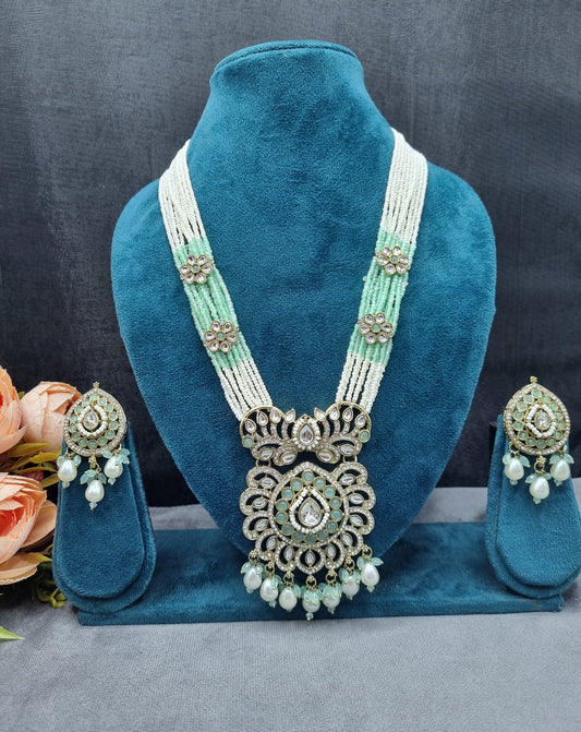 Multi-Strand Beaded Floral Pendant Long jewellery set