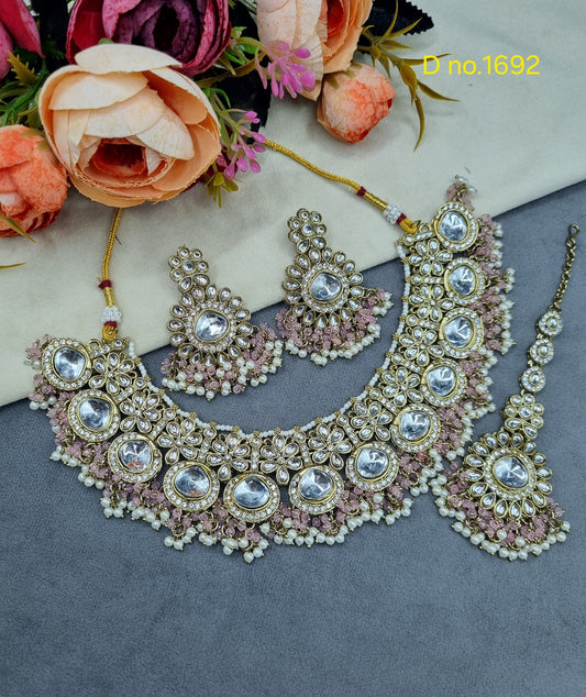 Floral Bridal Necklace Set with Cluster Beads & Maang Tikka