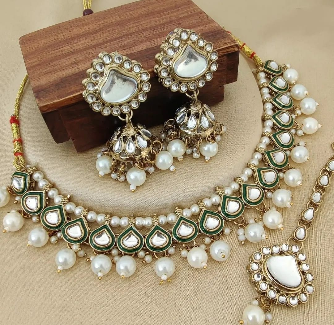 Antique Gold Meenakari Pearl Choker Set