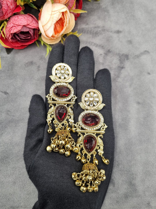 ORNATE MULTI-TIERED STONE & JHUMKA DROP EARRINGS