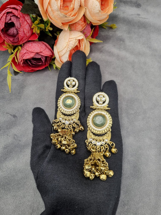 CIRCULAR STONE CRESCENT JHUMKA DROP EARRINGS