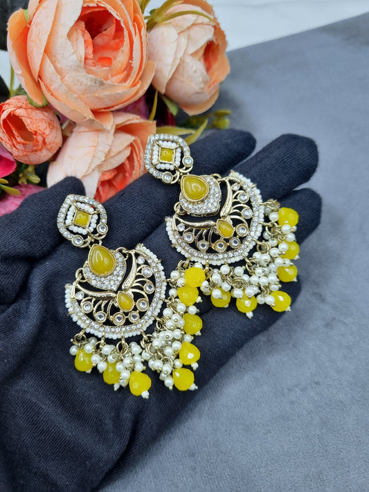 Statement Chandbali Earrings with Pearl & Bead Drops