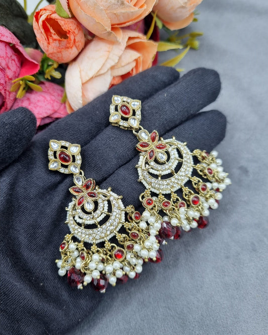 Regal Crescent Earrings with Pearl Drops