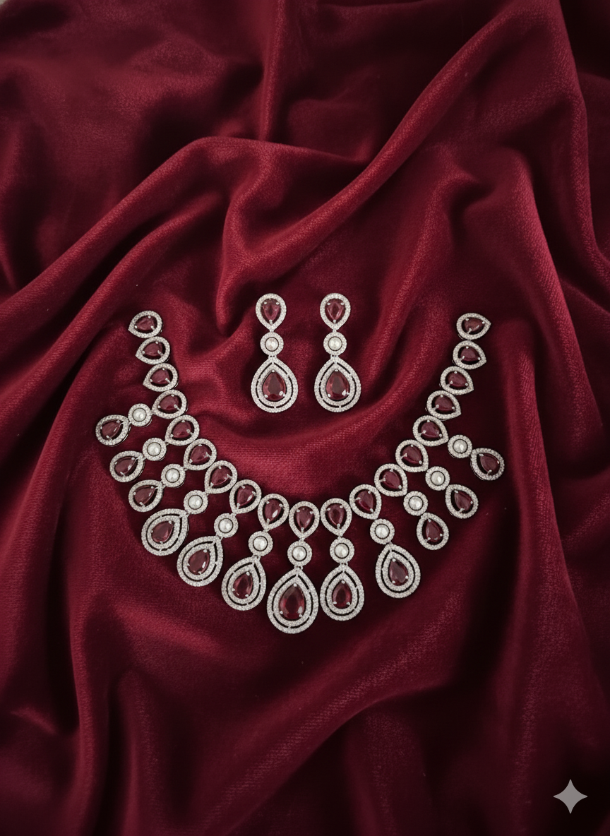 American Diamond Jewellery set With Drop Necklace & Earrings For Woman