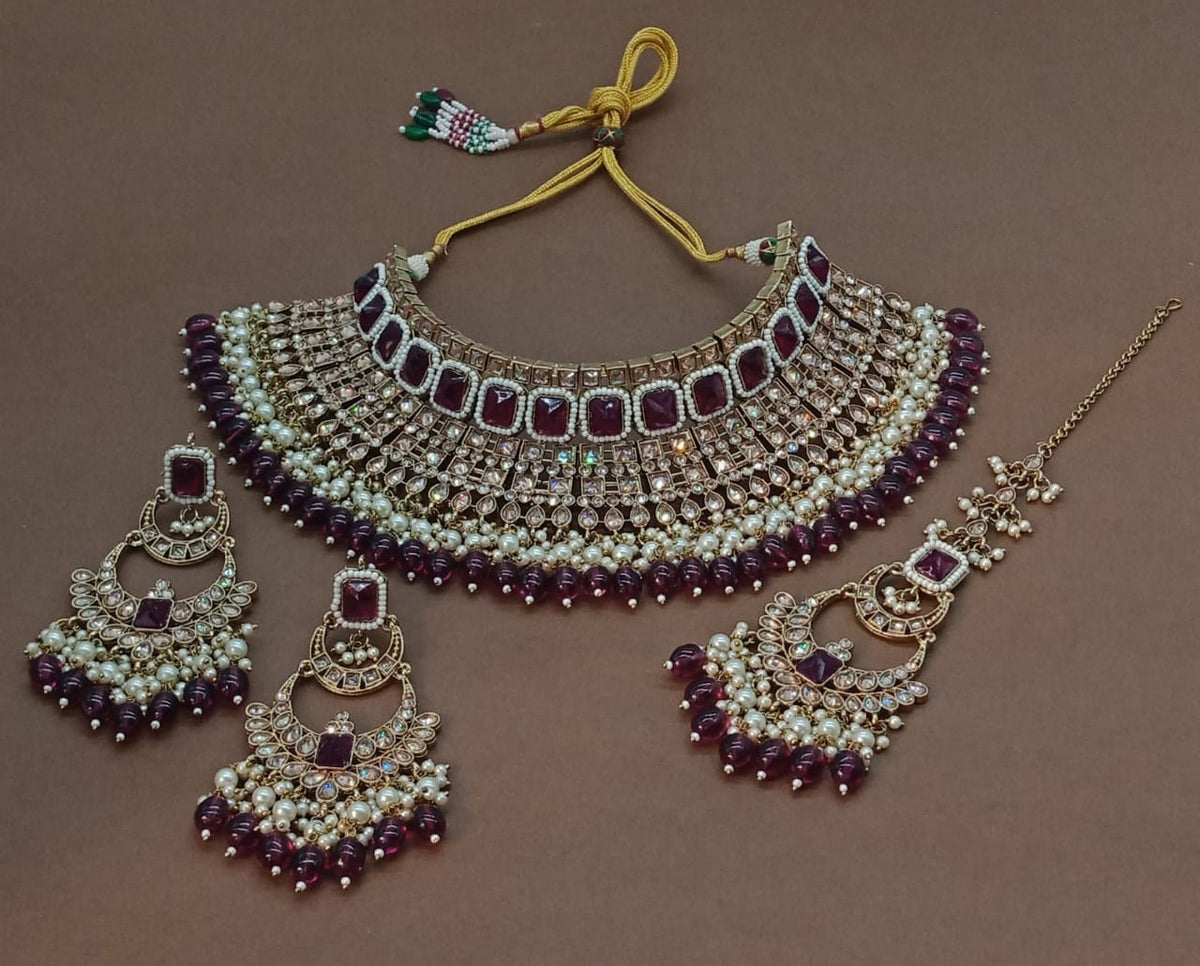 Grand Bridal Choker Set with Matching Statement Danglers & Tikka