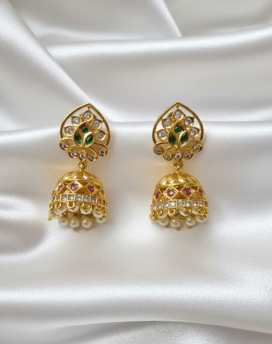 Matte Gold Dangles Temple Jewelry Earring with Pearls