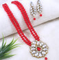 Traditional Pearl Double Layer Necklace Set with Kundan Floral Pendant & Matching Earrings