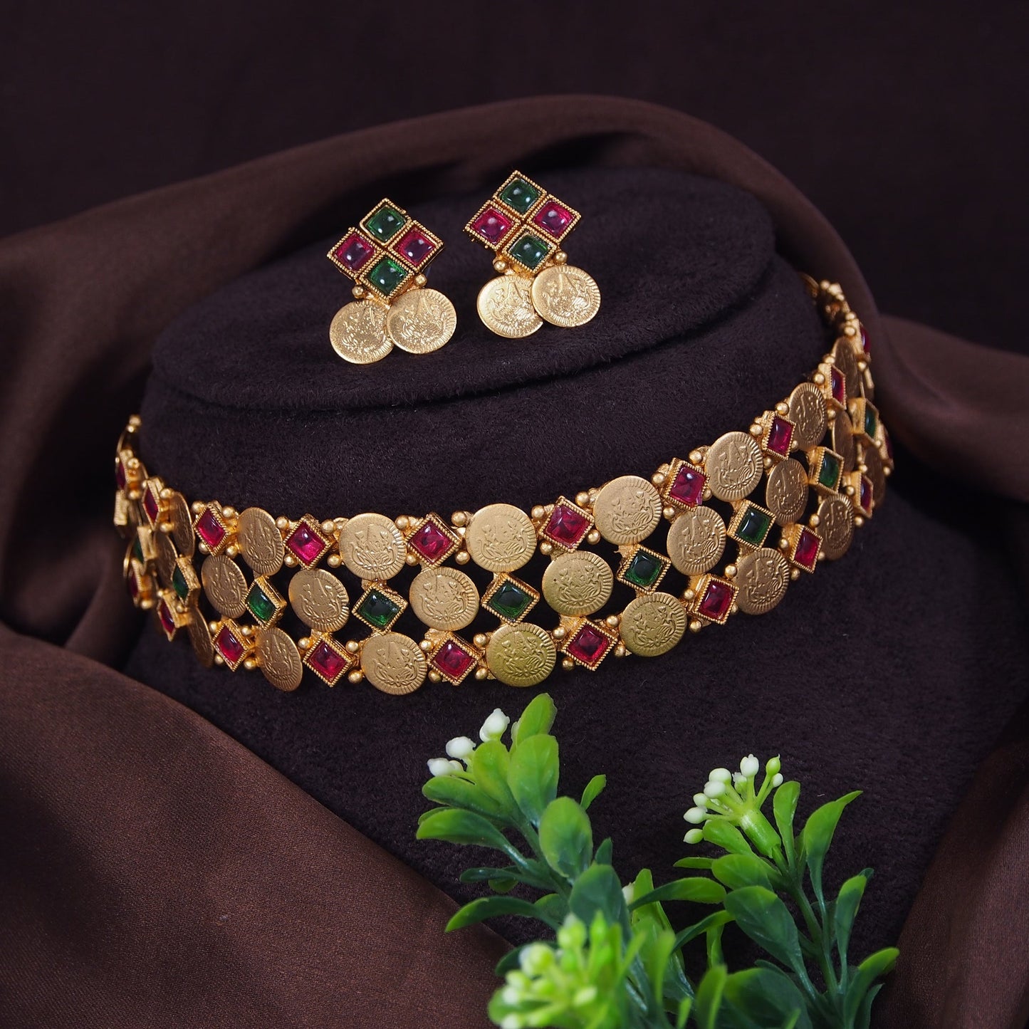 Traditional Geometric Coin Temple Necklace Set