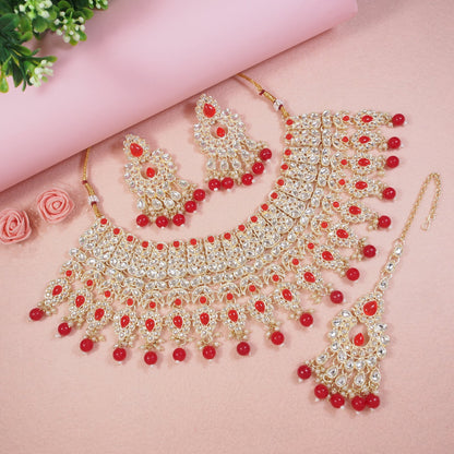 Pastel Pink Bridal Choker Set with Maang Tikka
