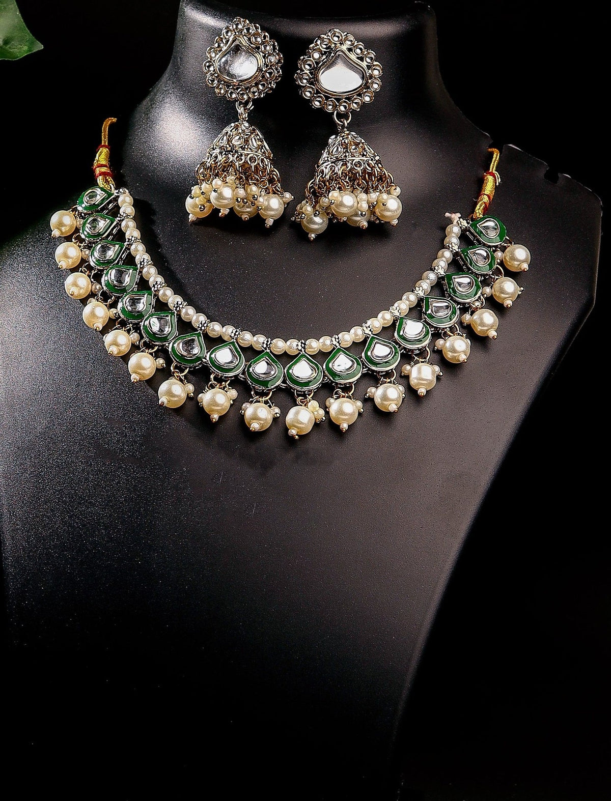 Antique Gold Meenakari Pearl Choker Set