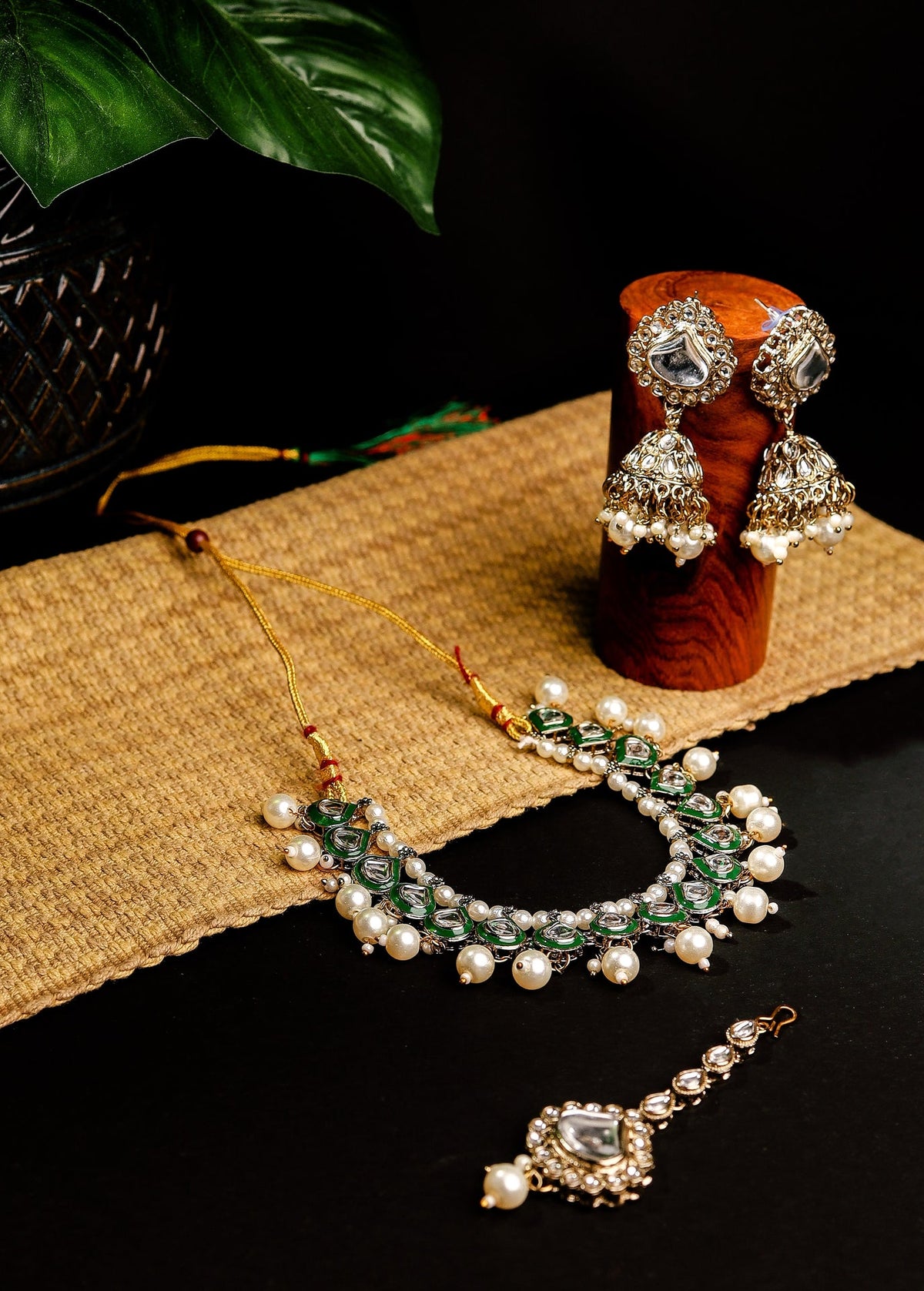 Antique Gold Meenakari Pearl Choker Set
