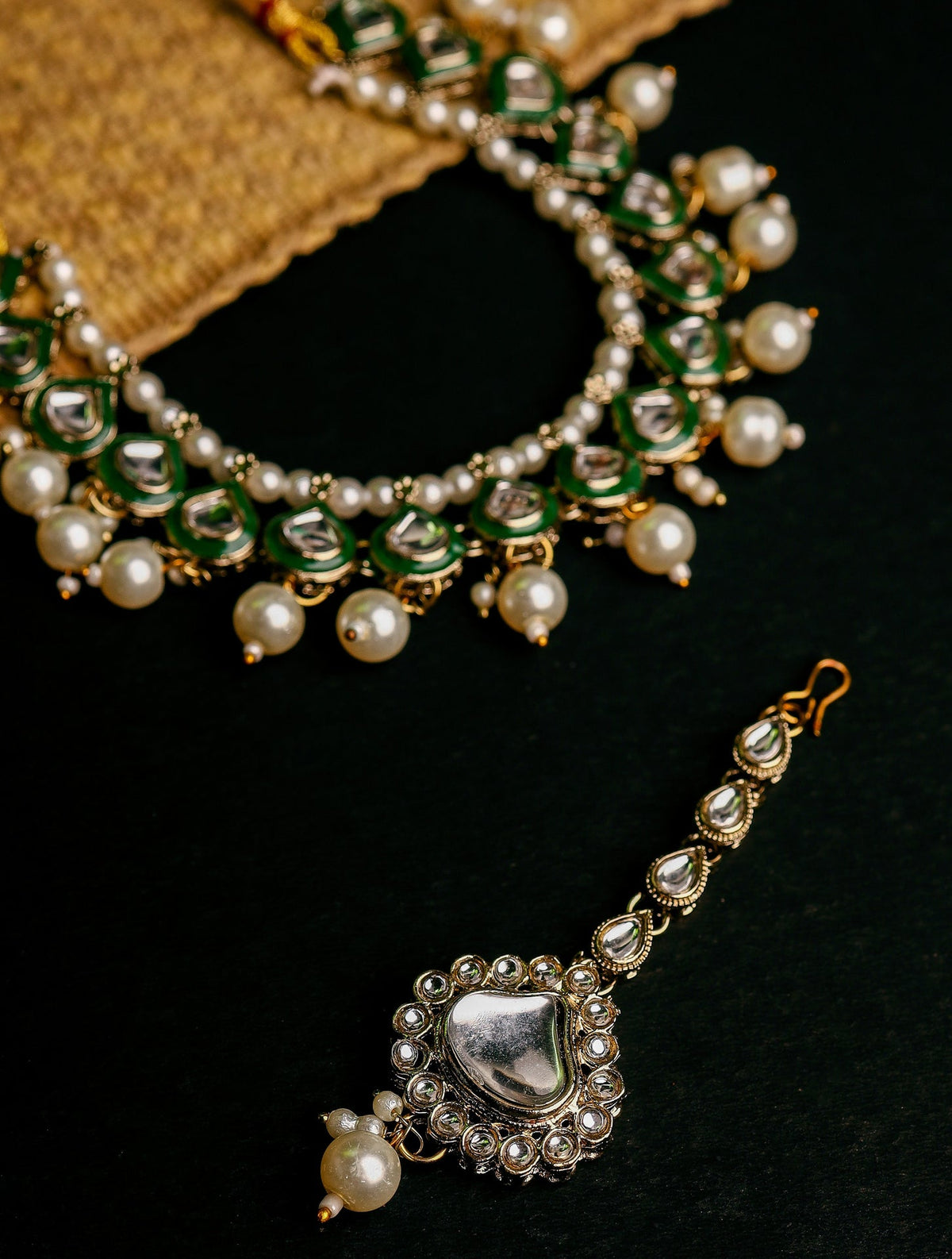 Antique Gold Meenakari Pearl Choker Set