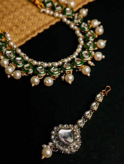 Antique Gold Meenakari Pearl Choker Set