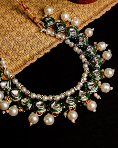 Antique Gold Meenakari Pearl Choker Set