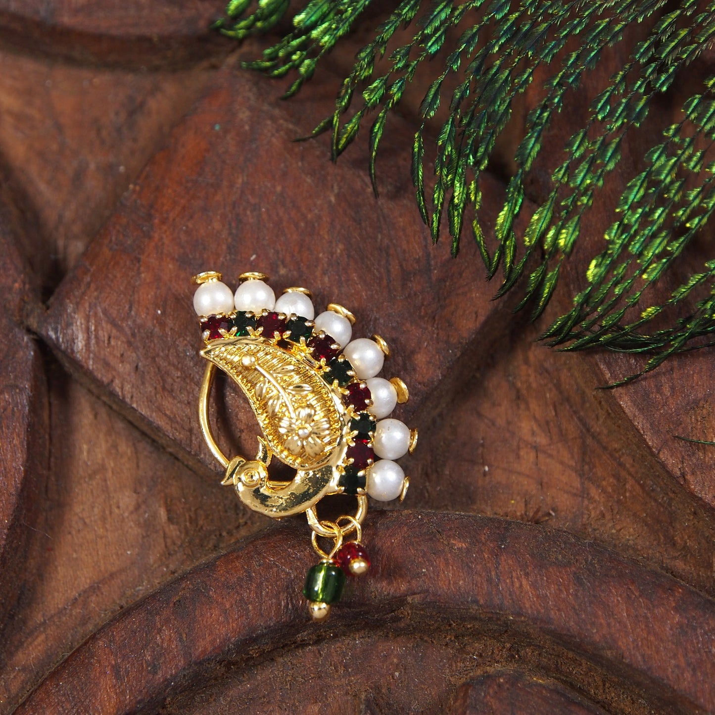 Pearl Nath - Festive Multi-Stone Clip-On Nose Ring for Weddings