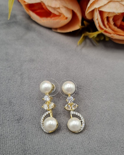 Pearl & American Diamond Crescent Necklace Set with Matching Drop Earrings