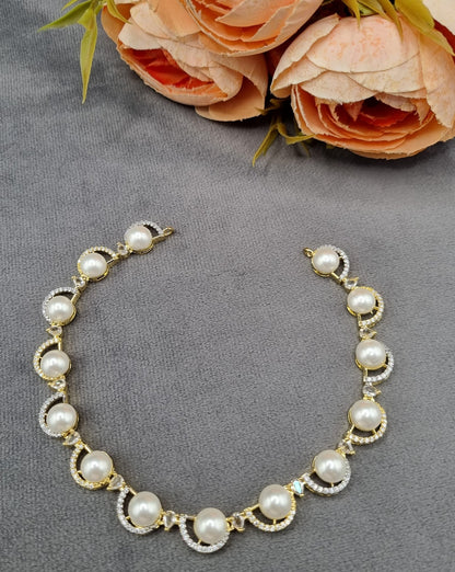 Pearl & American Diamond Crescent Necklace Set with Matching Drop Earrings