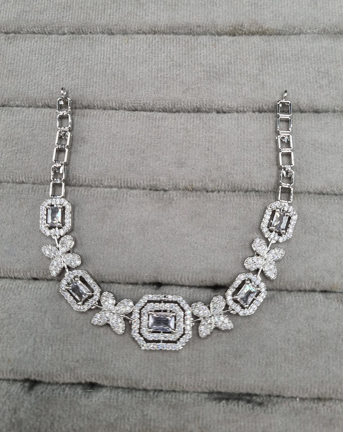 Floral & Geometric Baguette American Diamond Choker Set