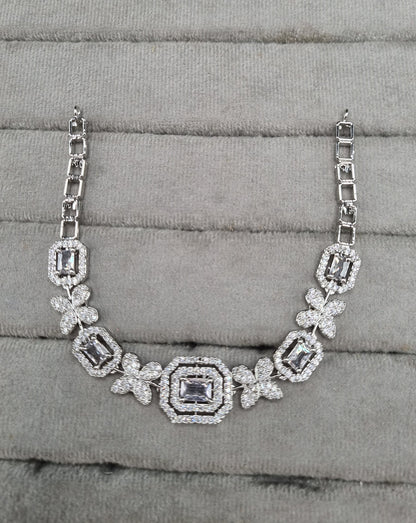 Floral & Geometric Baguette American Diamond Choker Set