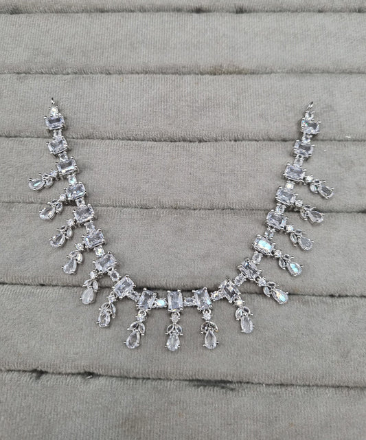 Art Deco Baguette & Teardrop CZ Necklace Set with Matching Drops