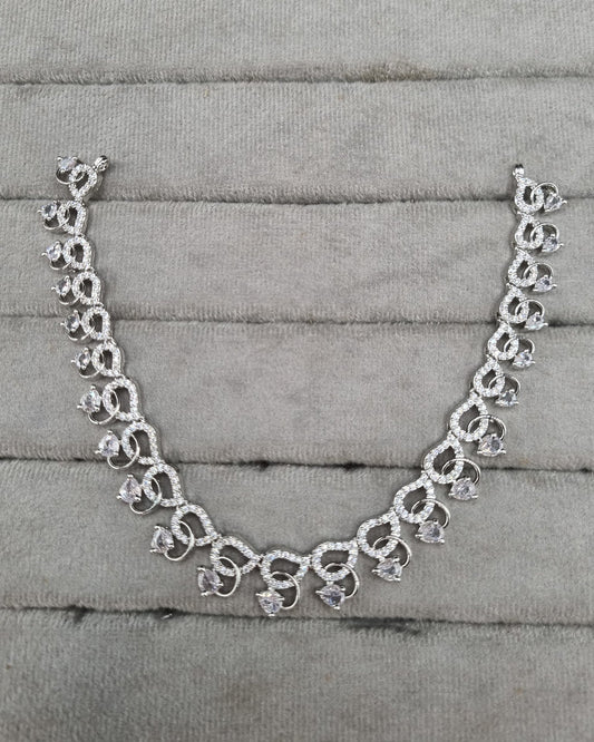 Scroll Wave American Diamond Necklace Set with Teardrop Earrings