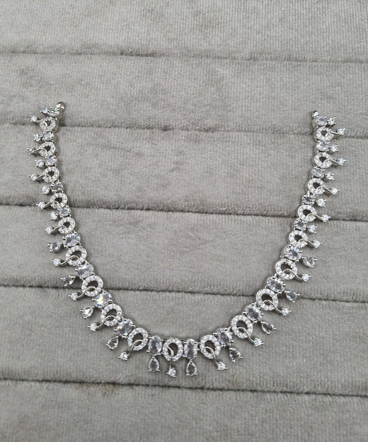 Teardrop Fringe American Diamond Choker Set with Dangling Earrings
