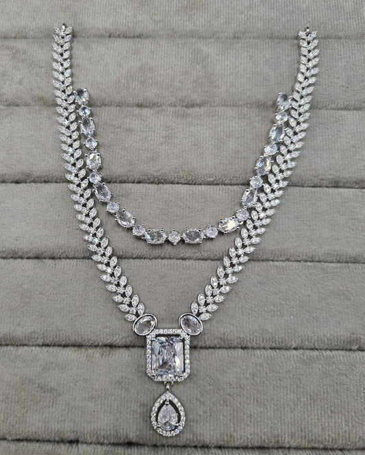 Layered American Diamond Necklace & Earring Set