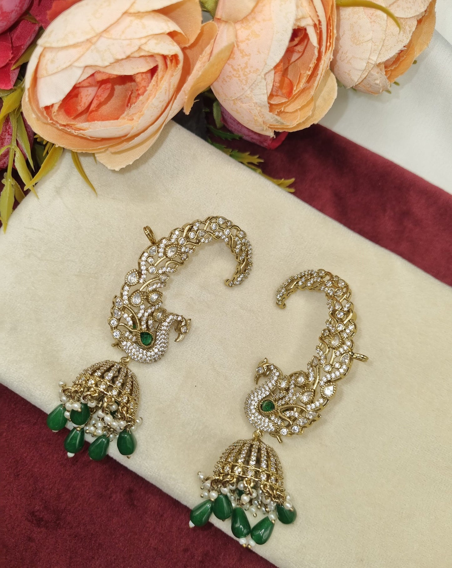 Peacock Jhumka Ear Cuffs
