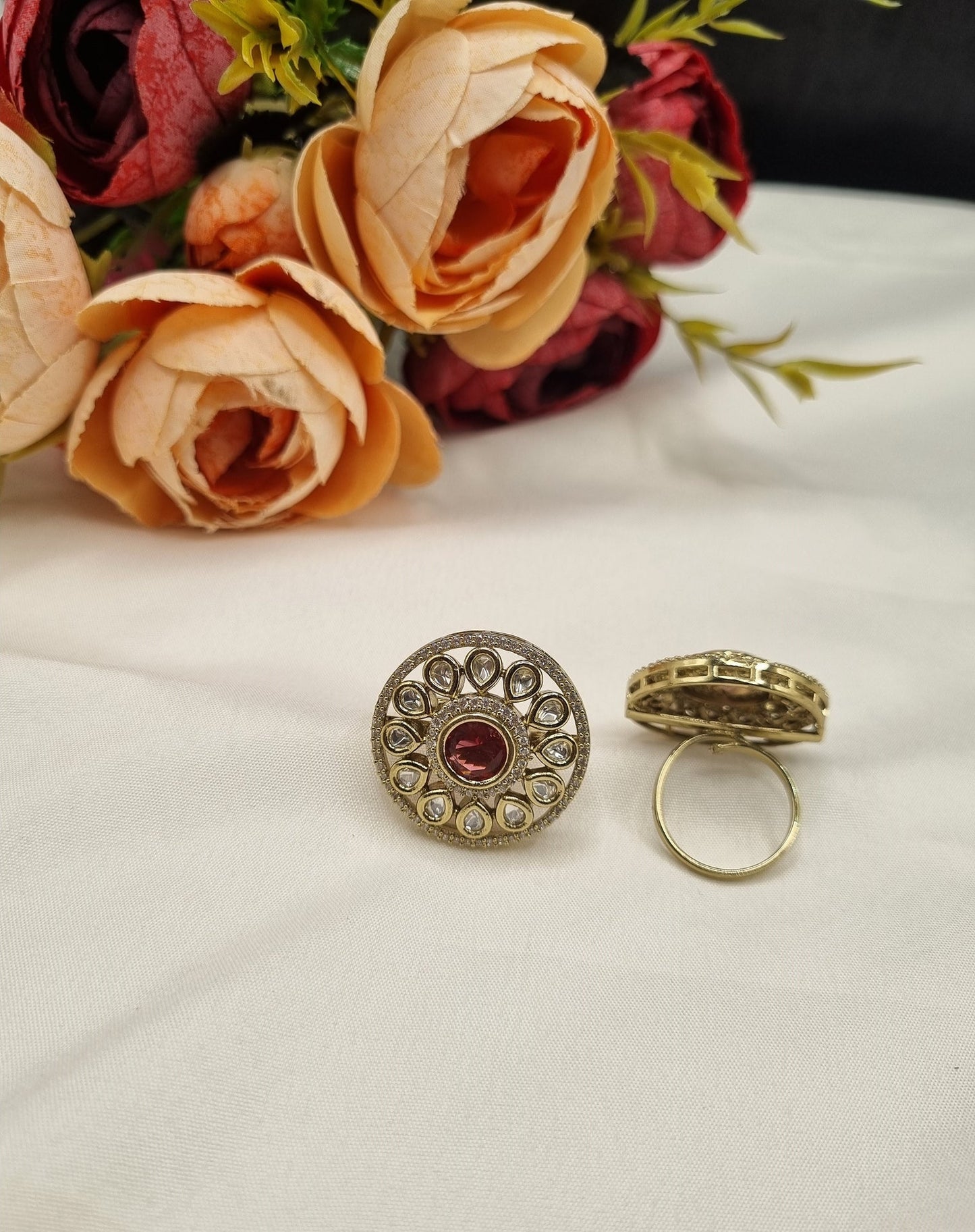 Floral Medallion Kundan Ring