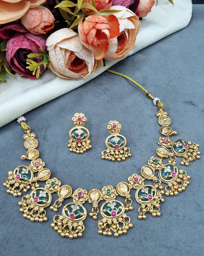Traditional Enamel Floral Collar Necklace Set