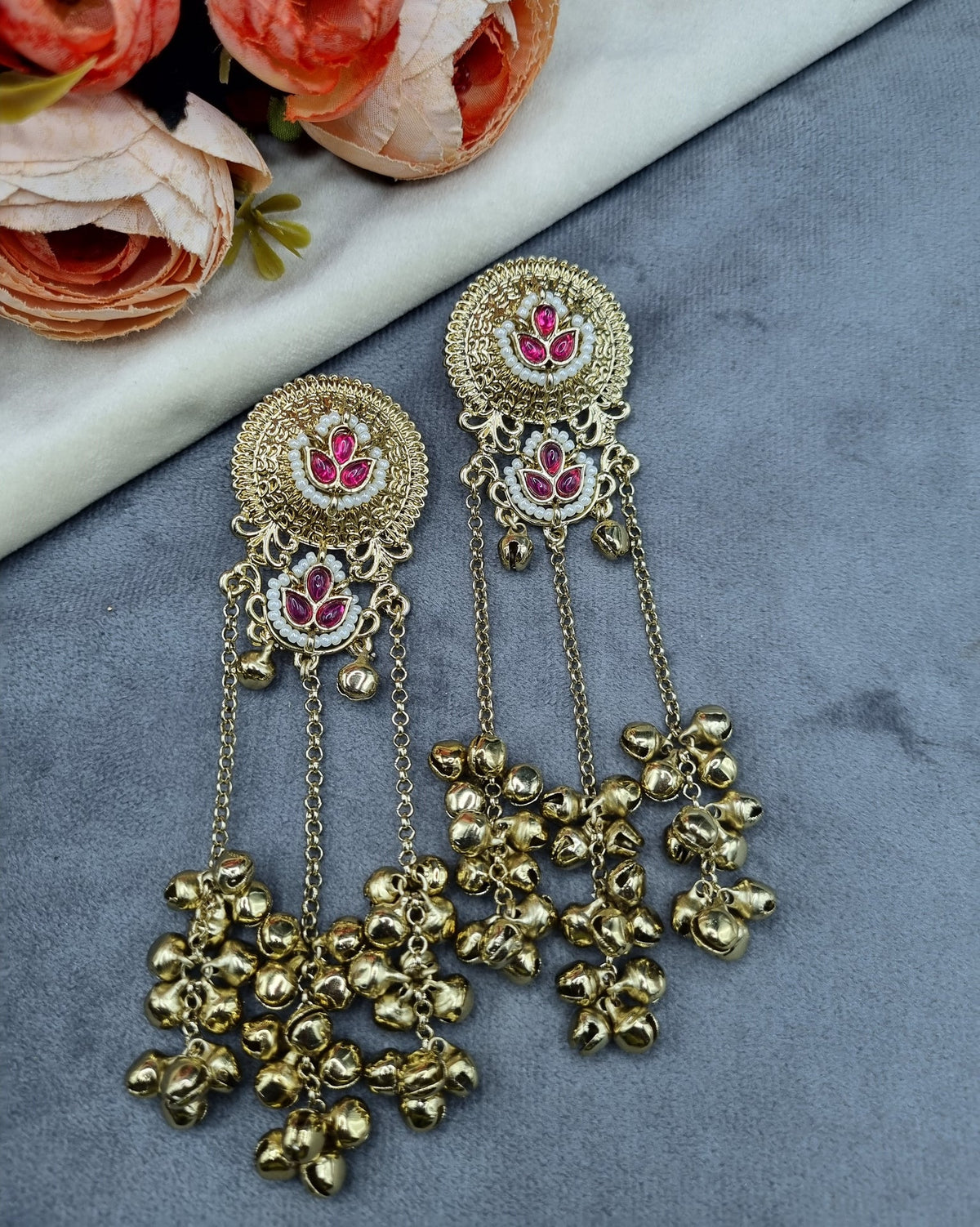 Ghungroo Tassel Floral Drop Earrings