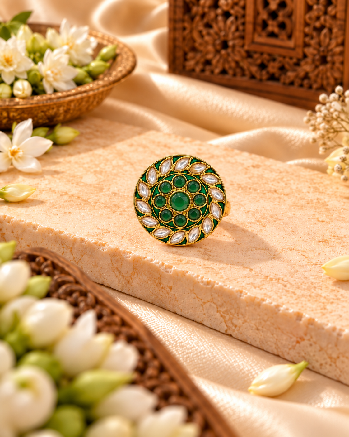 Gold-Plated Leaf-Motif Swirl Adjustable Ring