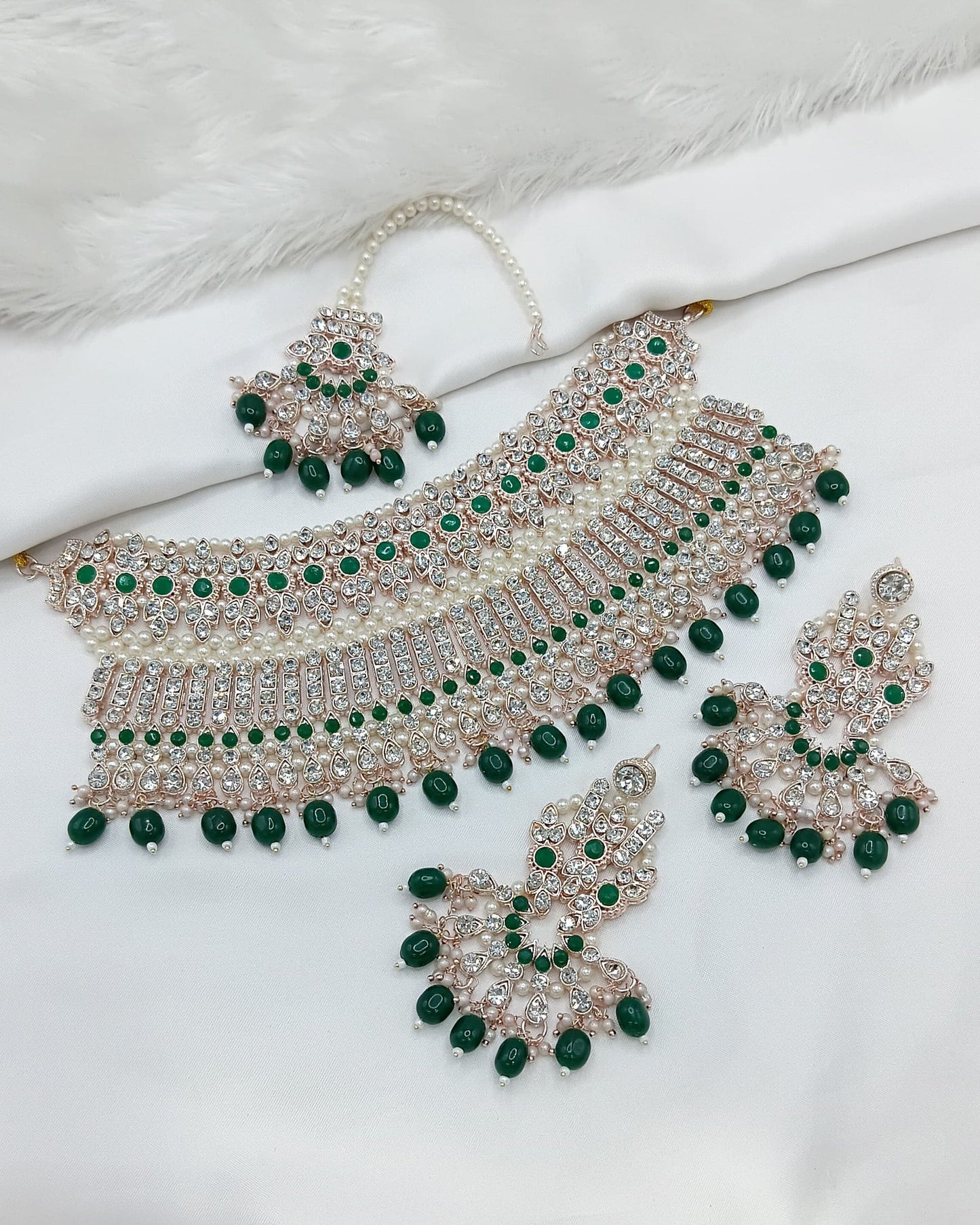Purple Multi-Layered Pearl Choker Set with Maang Tikka