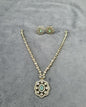 Vintage Floral Amethyst-Toned Pendant Set in Gold Finish with Studs