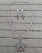 Silver-Tone Heart Link Necklace with Green Accents
