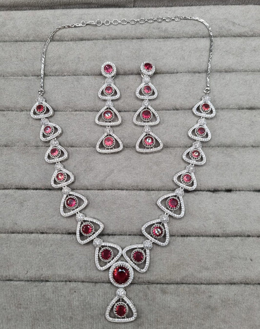 Triangular Link Silver AD Jewellery Set