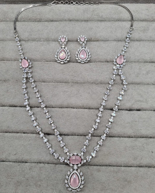 Double-Layered Blue Sapphire AD Necklace Set
