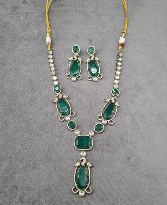 Elegant Long Emerald Necklace With Drop Earrings
