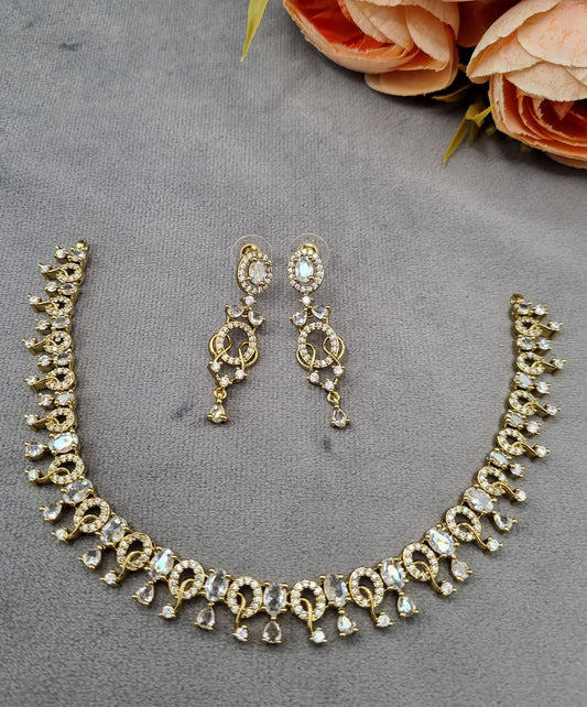 American Diamond Drop Necklace Set with Matching Dangle Earrings