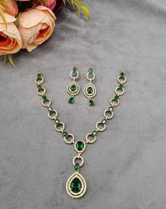Halo Teardrop American Diamond Necklace Set with Matching Earrings