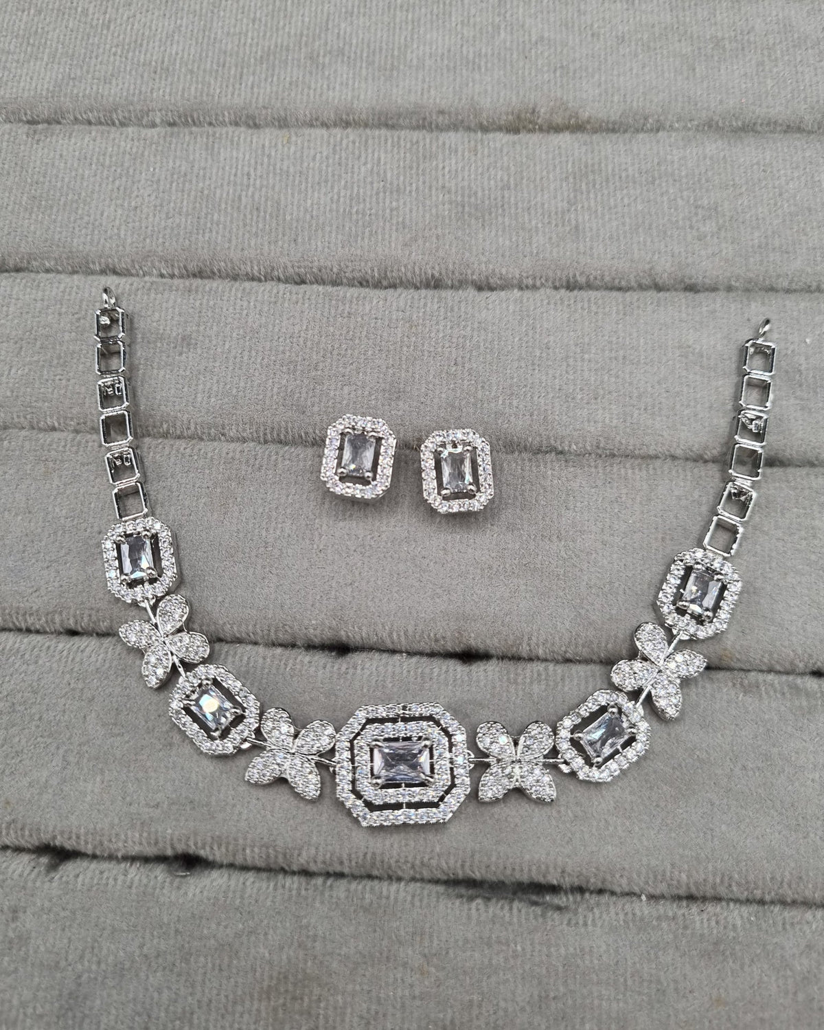 Floral & Geometric Baguette American Diamond Choker Set